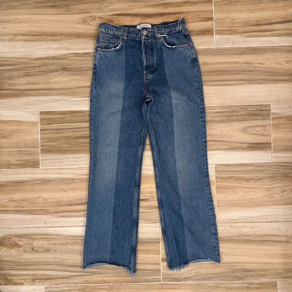 Reformation Reconstructed High Rise Straight Jeans Two Tone Blue‎ Denim 28